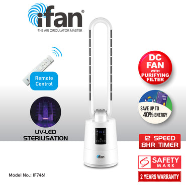 [NEA CLIMATE VOUCHER $400]iFan DC Bladeless Tower Fan – Remote Control, Oscillation, Timer, LED Temp Display, 3 Modes, 12-Speed (IF7461)