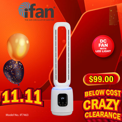 [NEA CLIMATE VOUCHER $400] iFan DC Bladeless Tower Fan – Remote Control, Oscillation, Timer, LED Lamp, Touch-screen, 3 Modes, 24-Speed, black, IF7463