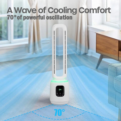 [NEA CLIMATE VOUCHER $400] iFan DC Bladeless Tower Fan – Remote Control, Oscillation, Timer, LED Lamp, Touch-screen, 3 Modes, 24-Speed, black, IF7463