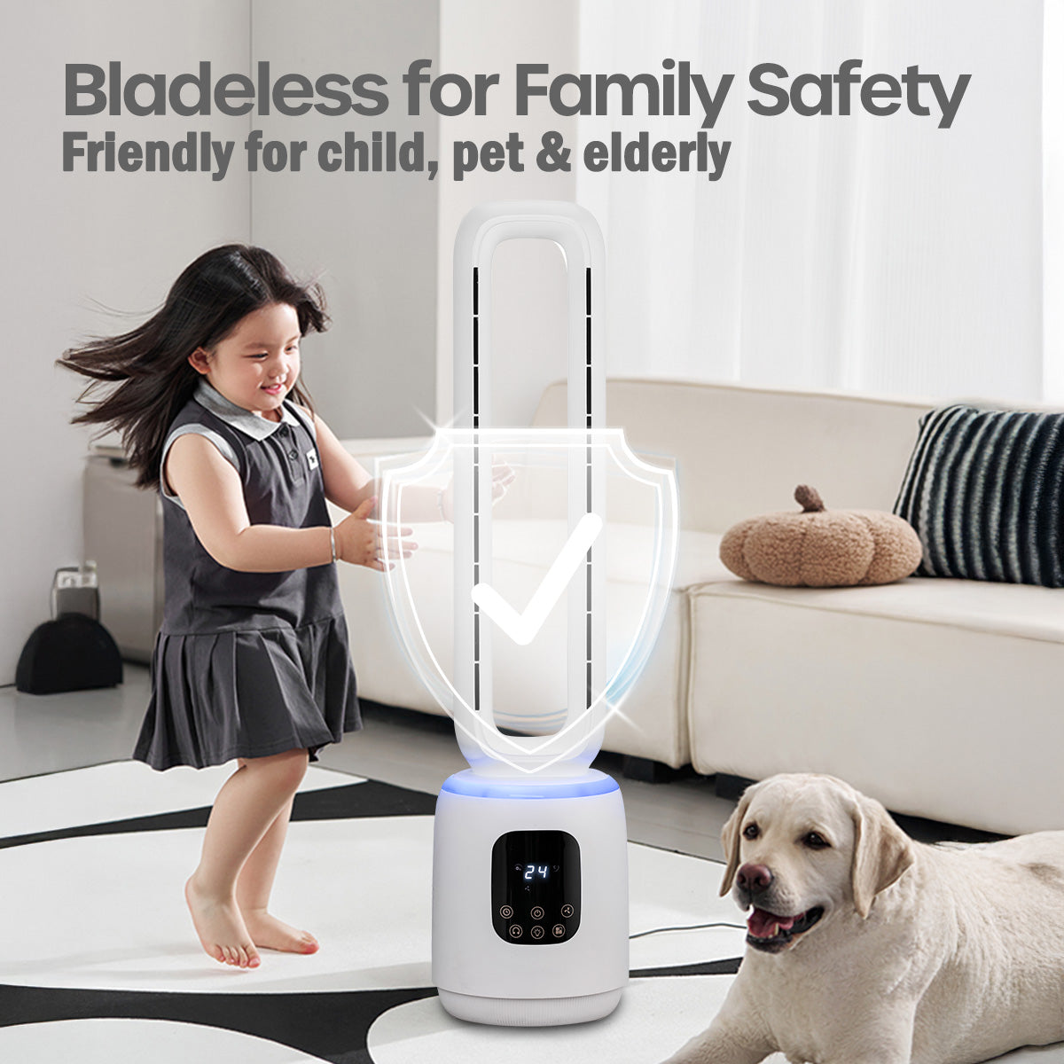 [NEA CLIMATE VOUCHER $400] iFan DC Bladeless Tower Fan – Remote Control, Oscillation, Timer, LED Lamp, Touch-screen, 3 Modes, 24-Speed, black, IF7463