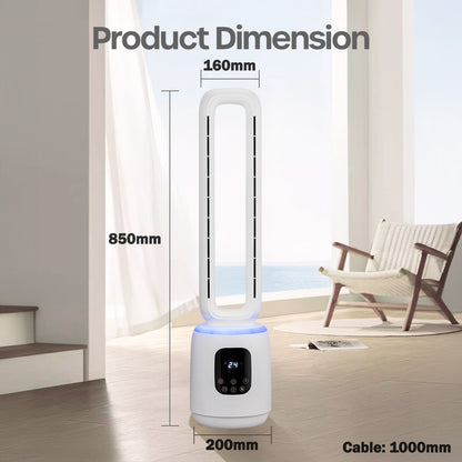 [NEA CLIMATE VOUCHER $400] iFan DC Bladeless Tower Fan – Remote Control, Oscillation, Timer, LED Lamp, Touch-screen, 3 Modes, 24-Speed, black, IF7463