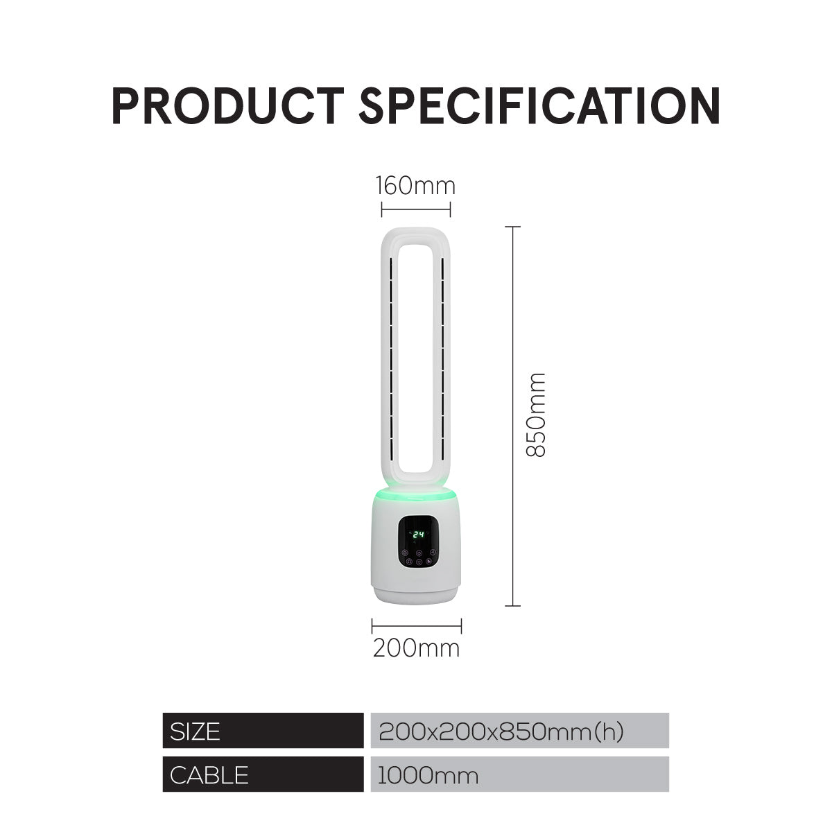 [NEA CLIMATE VOUCHER $400] iFan DC Bladeless Tower Fan – Remote Control, Oscillation, Timer, LED Lamp, Touch-screen, 3 Modes, 24-Speed, black, IF7463