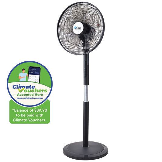 iFan 16" DC Motor Stand Fan with Remote Control – 24 Speeds, Oscillation, Adjustable height, Overheating Protection, IF7466