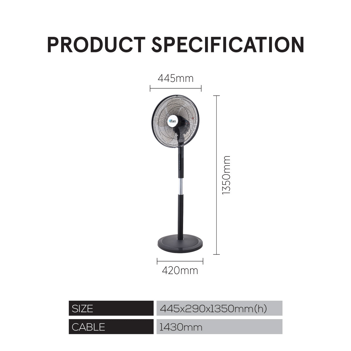 iFan Powerful 16" DC Motor Stand Fan with Oscillation & remote control, Quiet Operation (IF7466)