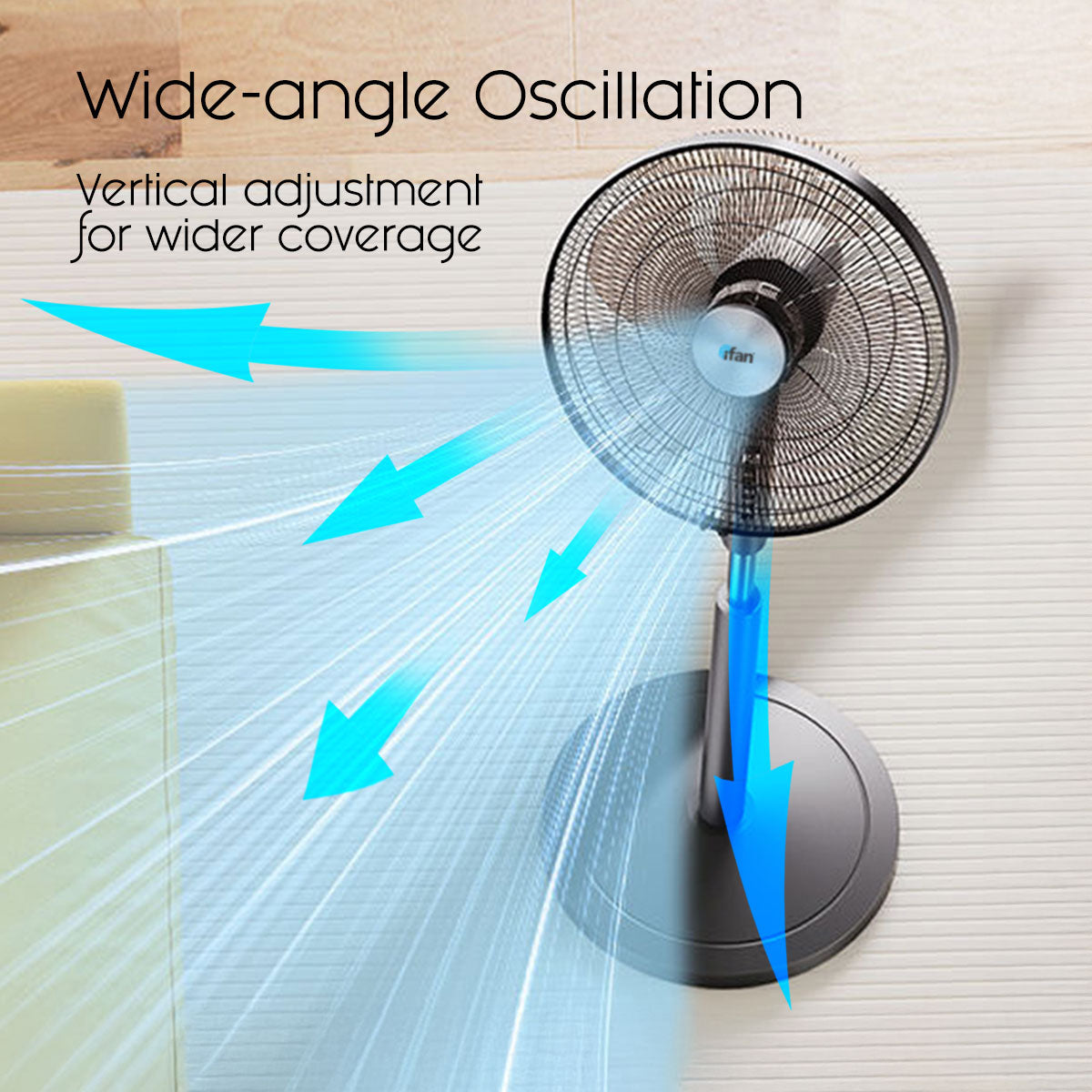 [NEA CLIMATE VOUCHER $400] iFan 18” DC Motor Stand Fan – Remote Control, Adjustable Height & Tilt, Oscillation, Timer, LED Screen, Touch Control, 24-Speed, grey, IF7468