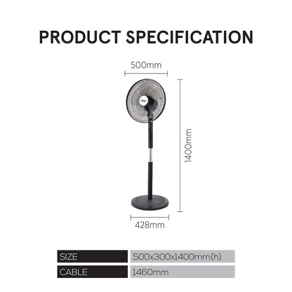 iFan Powerful 18" DC Motor Stand Fan with Oscillation & remote control, Quiet Operation (IF7468)