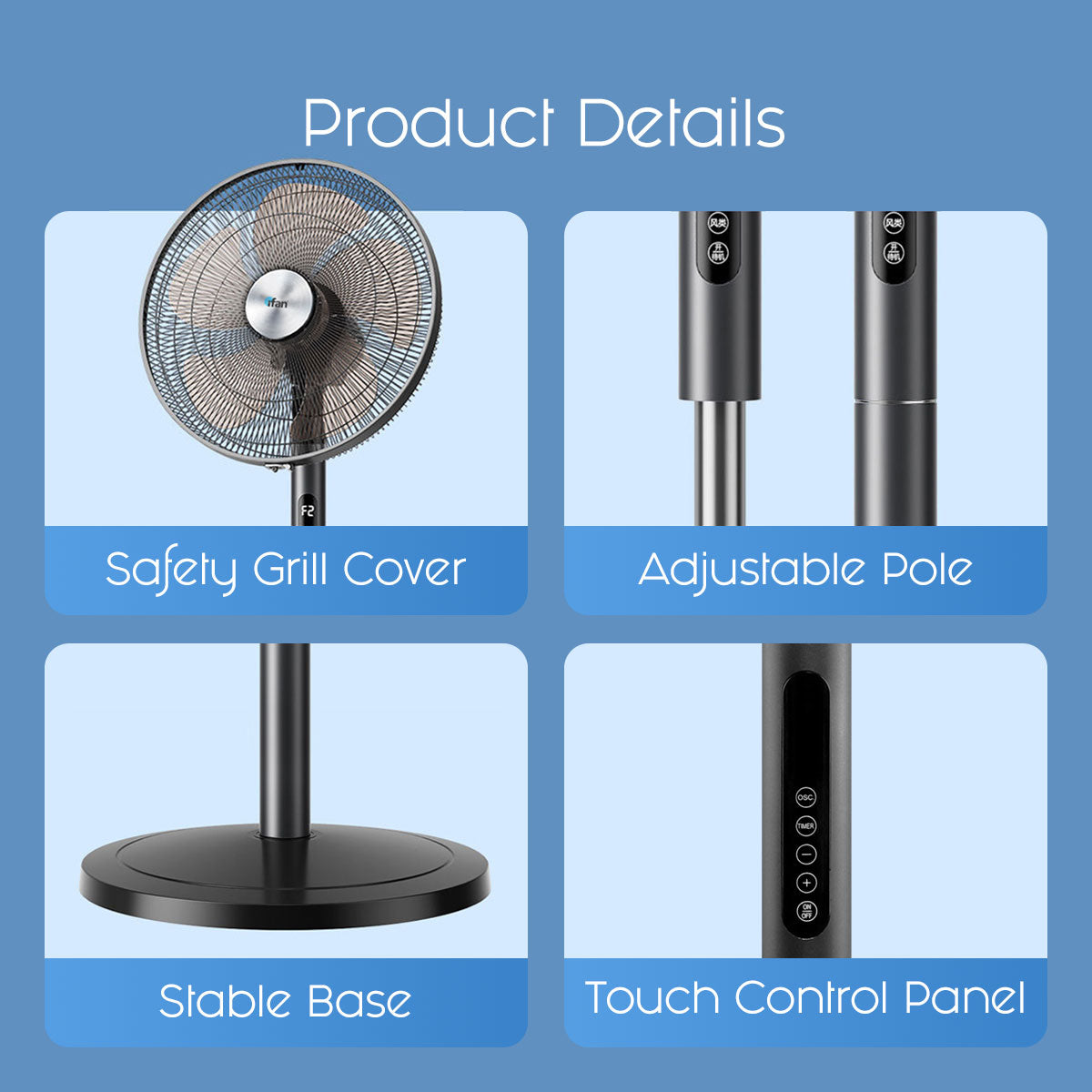 [NEA CLIMATE VOUCHER $400] iFan 18” DC Motor Stand Fan – Remote Control, Adjustable Height & Tilt, Oscillation, Timer, LED Screen, Touch Control, 24-Speed, grey, IF7468