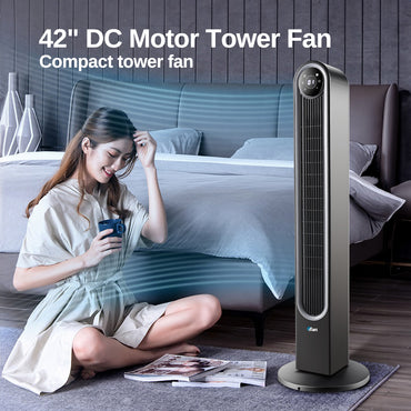 [NEA CLIMATE VOUCHER $400] iFan 42" DC Bladeless Tower Fan – Remote Control, Oscillation, Timer, LED Lamp, Touch-screen, 3 Modes, 24-Speed, black, IF7469