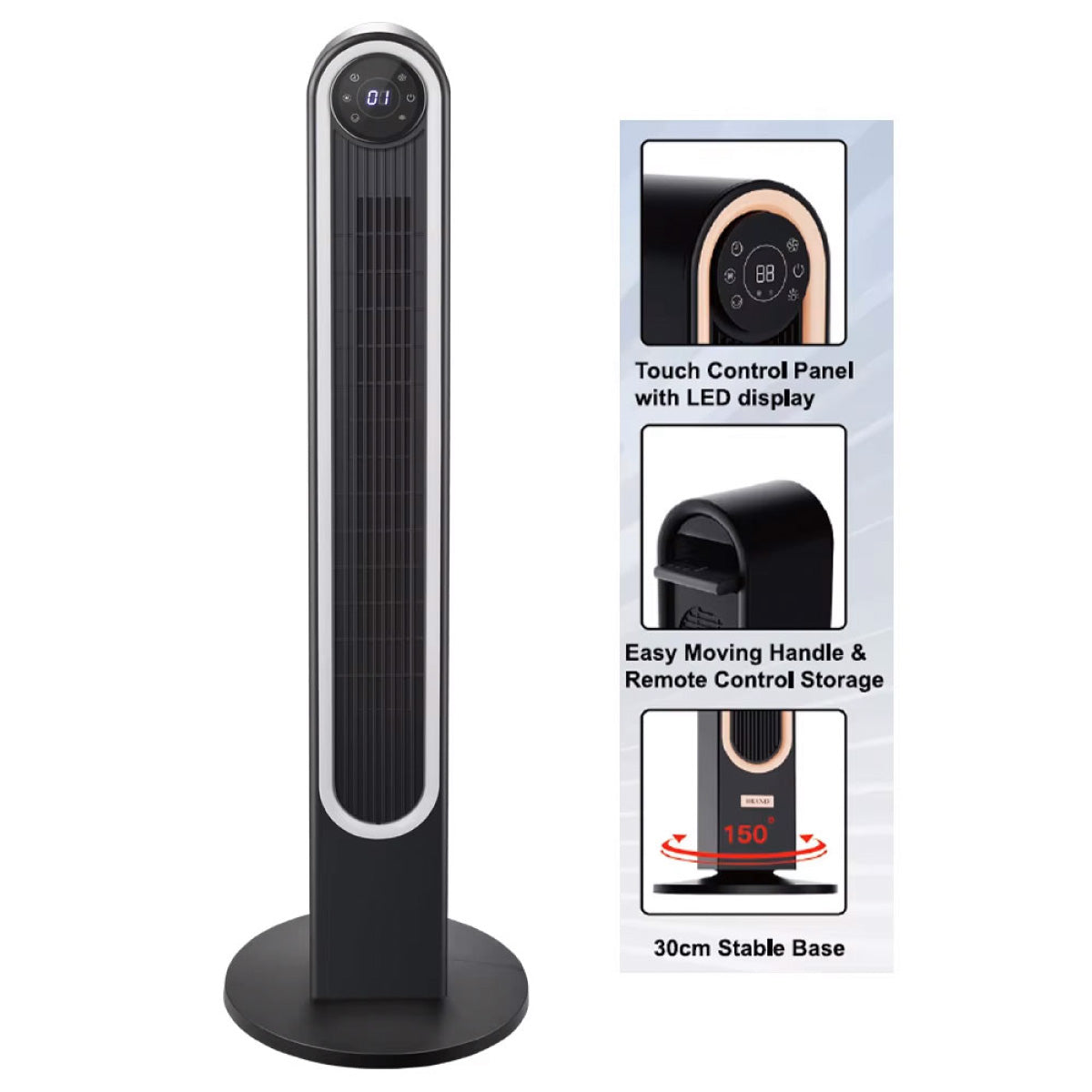 iFan 42" DC Motor Tower Fan with Remote Control – 12 Speeds, 150° Wide Oscillation, LED Touchscreen Display, Timer, IF7469