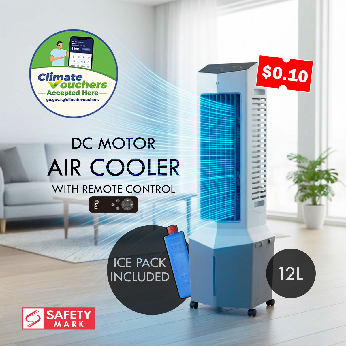 [CLIMATE VOUCHER $400] iFan DC motor Air Cooler With Humidifier | Evaporative Air Cooler | Dust Filters | 12L (IF7475)