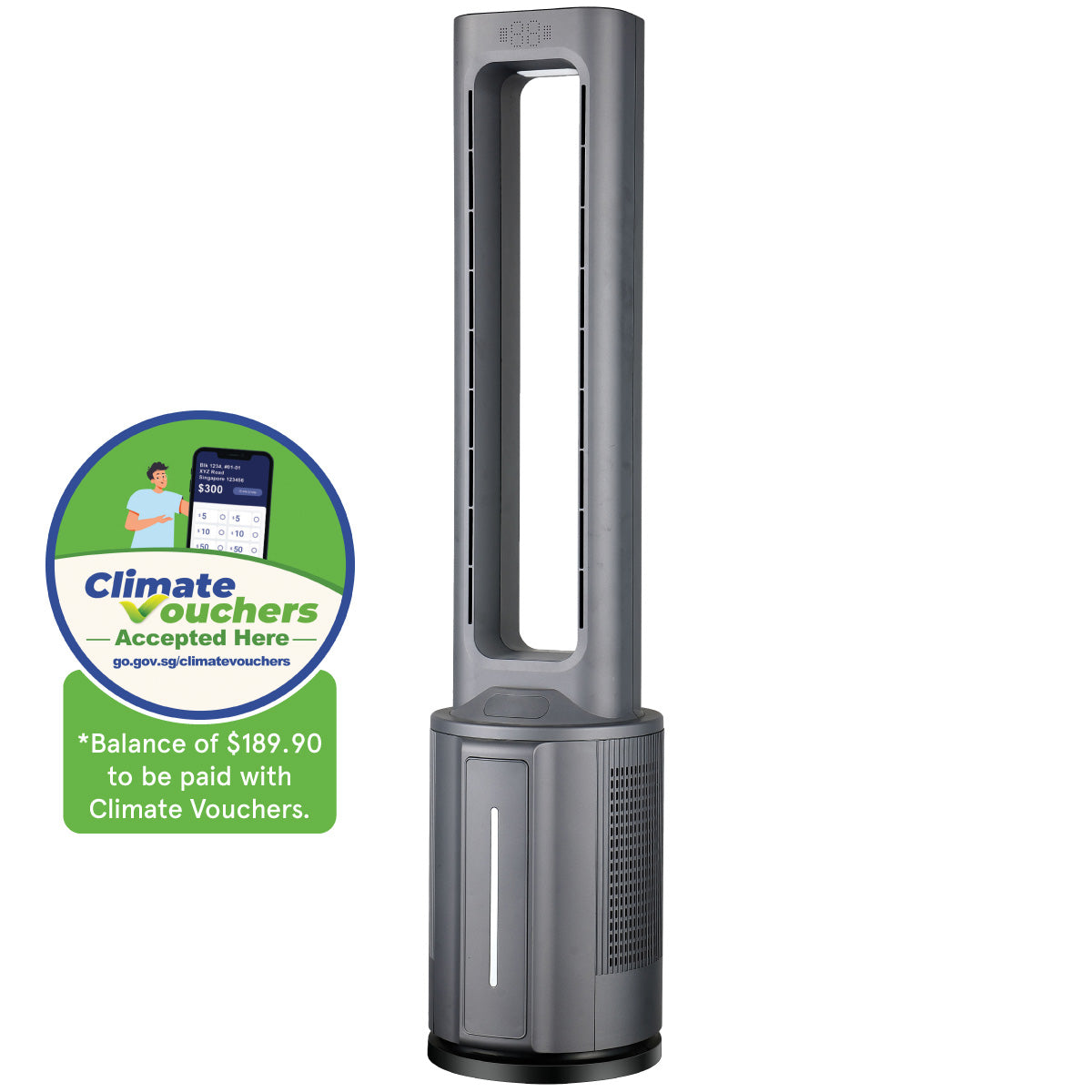 [NEA CLIMATE VOUCHER $400] iFan DC Bladeless Tower Fan -Remote Control, Oscillation, Timer, LED Lamp (IF7477)