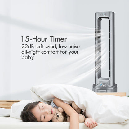 [NEA CLIMATE VOUCHER $400] iFan DC Bladeless Tower Fan -Remote Control, Oscillation, Timer, LED Lamp, grey, IF7477