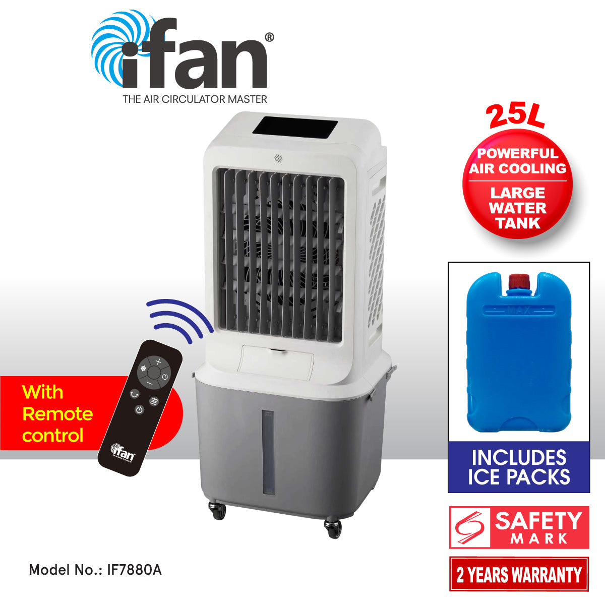 iFan Air Cooler With Humidifier | Evaporative Air Cooler | Dust Filters | 25L Water Tank | 3-Speed (IF7880A)