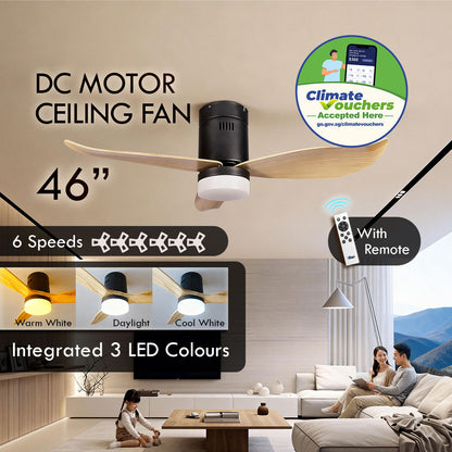 [NEA CLIMATE VOUCHER $400] iFan 46in DC Motor Ceiling Fan | Integrated 3-Colour LED Lights | 6 Speed Selection (IF8346DGBK)