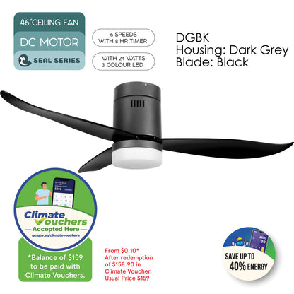 [NEA CLIMATE VOUCHER $400] iFan 46in DC Motor Ceiling Fan | Integrated 3-Colour LED Lights | 6 Speed Selection (IF8346DGBK)