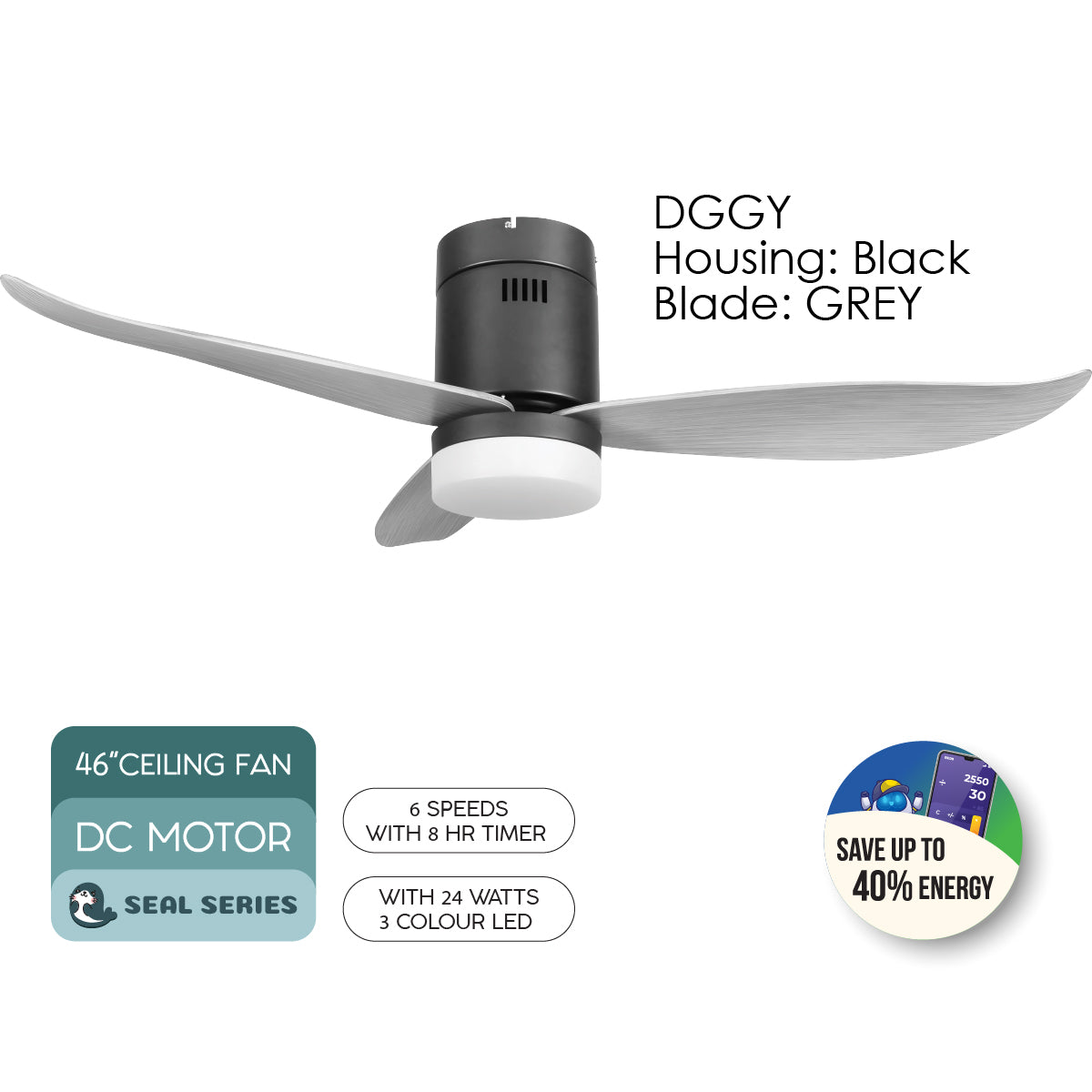 [NEA CLIMATE VOUCHER $400] iFan 46in DC Motor Ceiling Fan | Integrated 3-Colour LED Lights | 6 Speed Selection (IF8346DGGY)