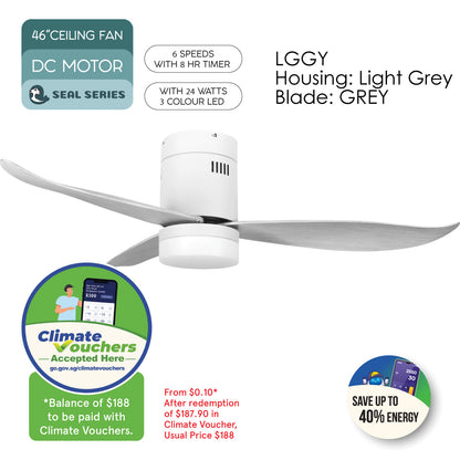 [CLIMATE VOUCHER $400] iFan 46in DC Motor Ceiling Fan | Integrated 3-Colour LED Lights | 6 Speed Selection (IF8346LGGY)