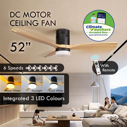 [NEA CLIMATE VOUCHER $400] iFan 52in DC Motor Ceiling Fan | Integrated 3-Colour LED Lights | 6 Speed Selection (IF8352DGWD)