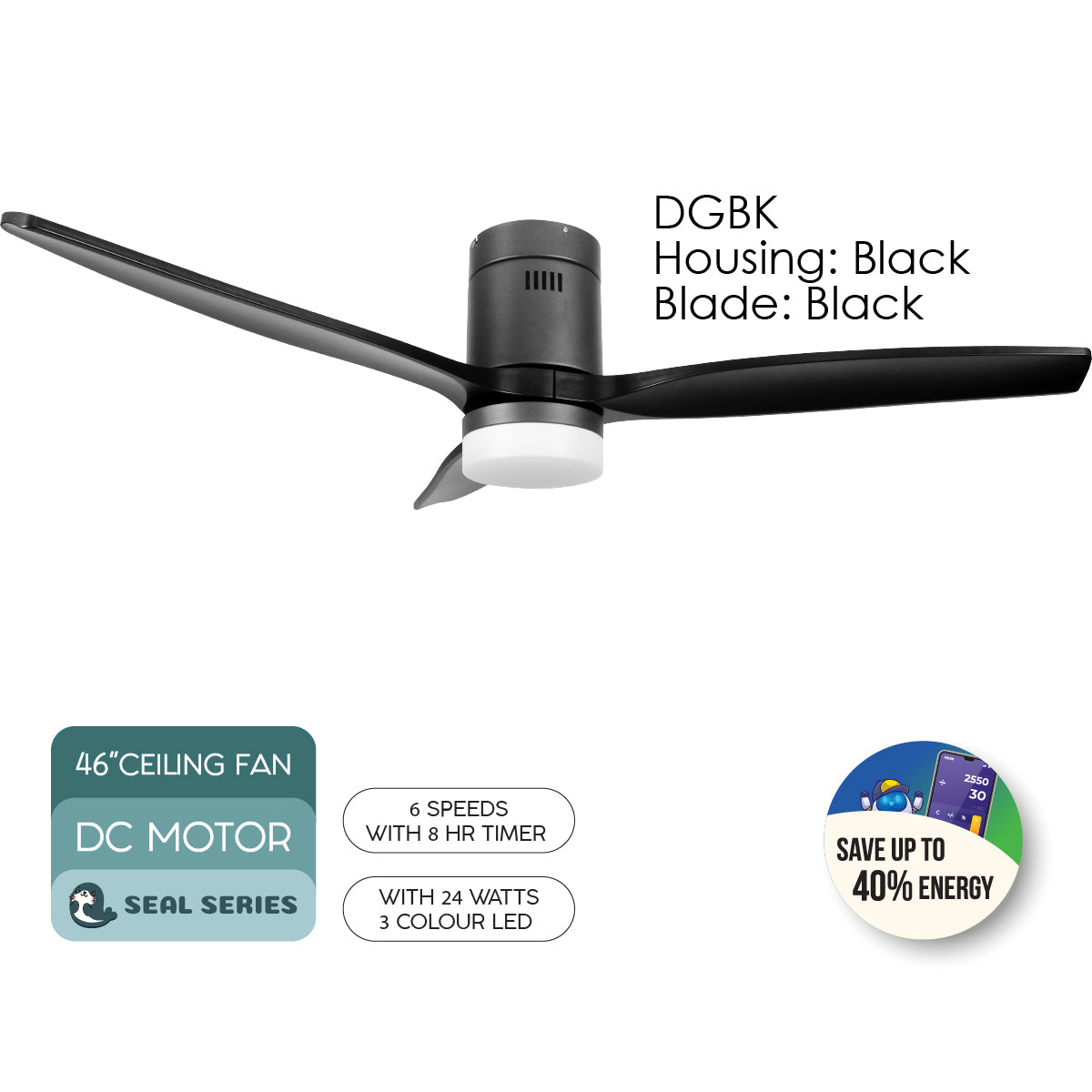 [NEA CLIMATE VOUCHER $400] iFan 52in DC Motor Ceiling Fan | Integrated 3-Colour LED Lights | 6 Speed Selection (IF8352DGBK)