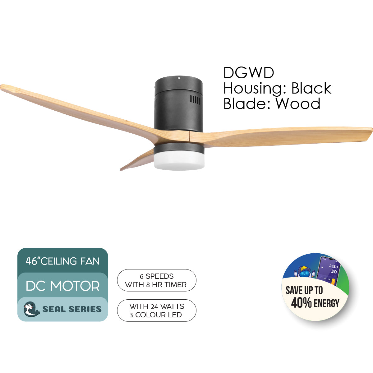 [NEA CLIMATE VOUCHER $400] iFan 52in DC Motor Ceiling Fan | Integrated 3-Colour LED Lights | 6 Speed Selection (IF8352DGWD)