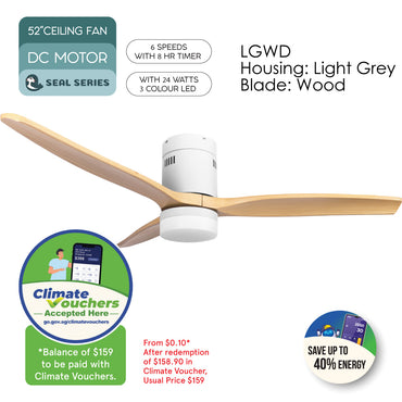[NEA CLIMATE VOUCHER $400] iFan 52in DC Motor Ceiling Fan | Integrated 3-Colour LED Lights | 6 Speed Selection (IF8352LGWD)