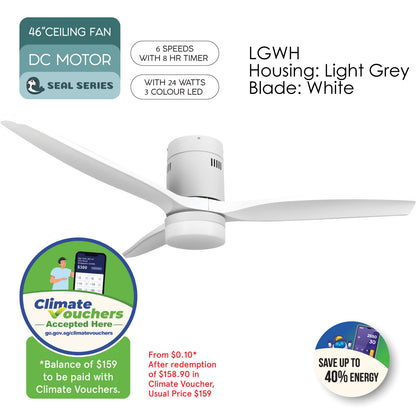 [NEA CLIMATE VOUCHER $400] iFan 52in DC Motor Ceiling Fan | Integrated 3-Colour LED Lights | 6 Speed Selection (IF8352LGWH)