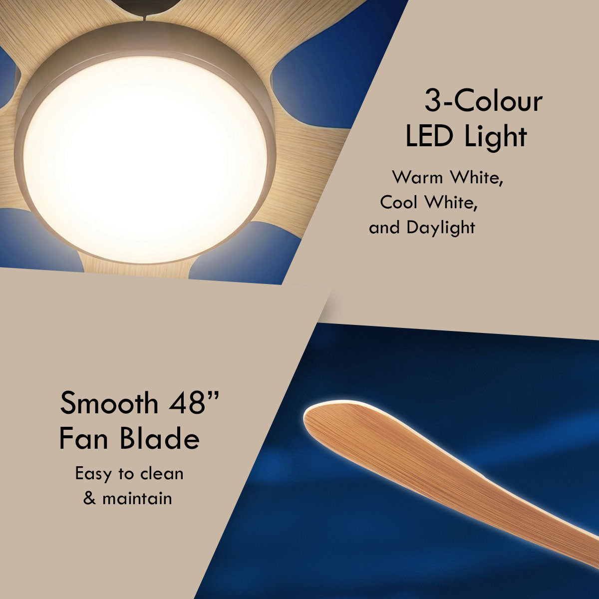 [CLIMATE VOUCHER $400] iFan 48in DC Motor Ceiling Fan | 5 Blades | Dimmable Lights | 6 Speed Selection (IF8548LGDW)