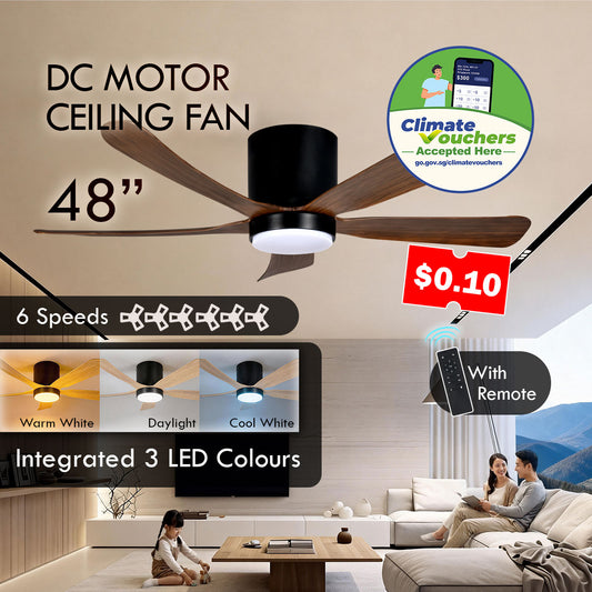 [CLIMATE VOUCHER $400] iFan 48in DC Motor Ceiling Fan | 5 Blades | Dimmable Lights | 6 Speed Selection (IF8548DGDW)