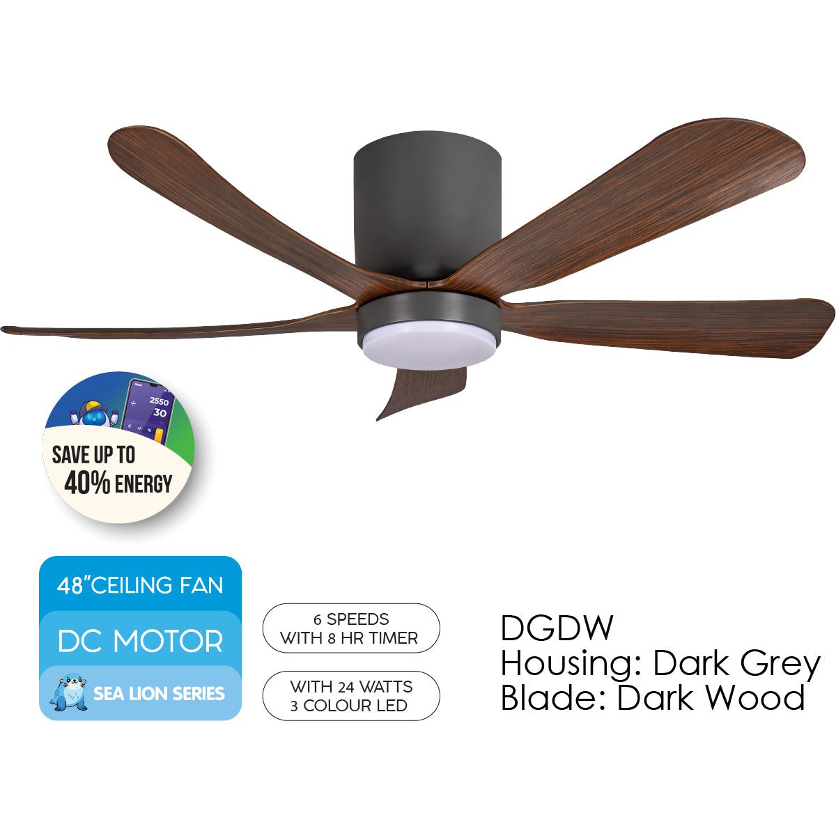 [CLIMATE VOUCHER $400] iFan 48in DC Motor Ceiling Fan | 5 Blades | Dimmable Lights | 6 Speed Selection (IF8548DGDW)