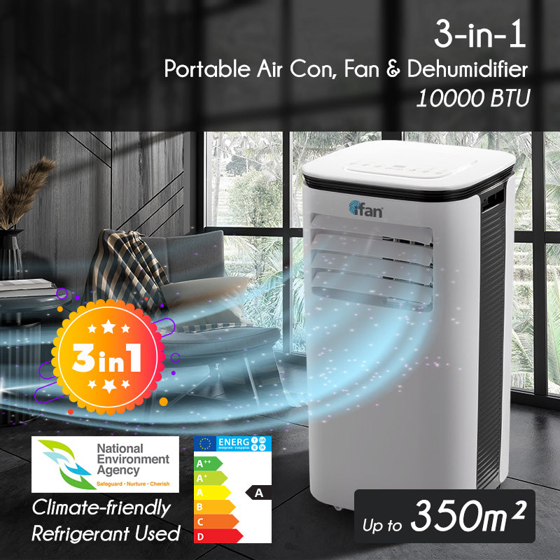 iFan 3IN1 Portable Aircon 10000 BTU Portable Air Conditioner / Fan / Dehumidifier Cools up to 350 sq. ft. (IF9010)