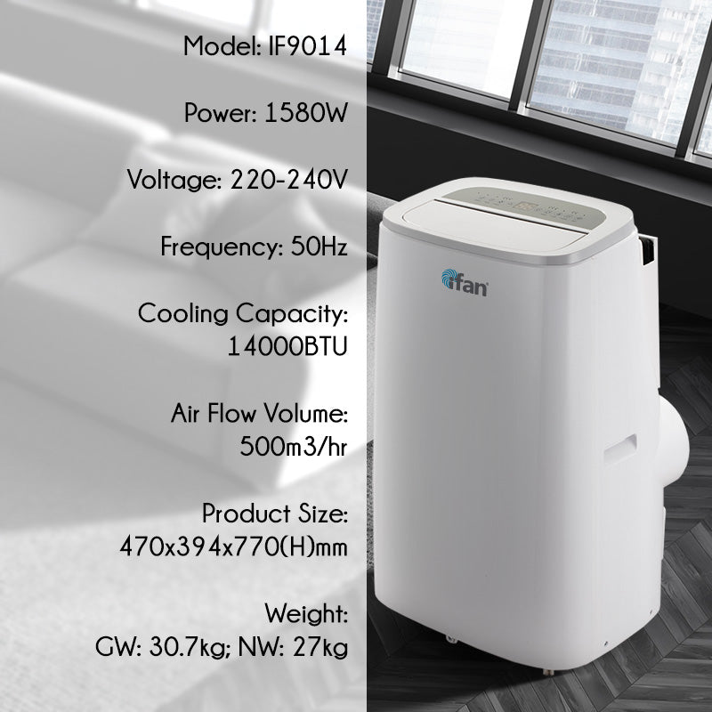 iFan 3IN1 Portable Aircon 14000 BTU Portable Air Conditioner / Fan / Dehumidifier Cools up to 500 sq. ft. (IF9014)