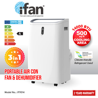 iFan 3IN1 Portable Aircon 14000 BTU Portable Air Conditioner / Fan / Dehumidifier Cools up to 500 sq. ft. (IF9014)