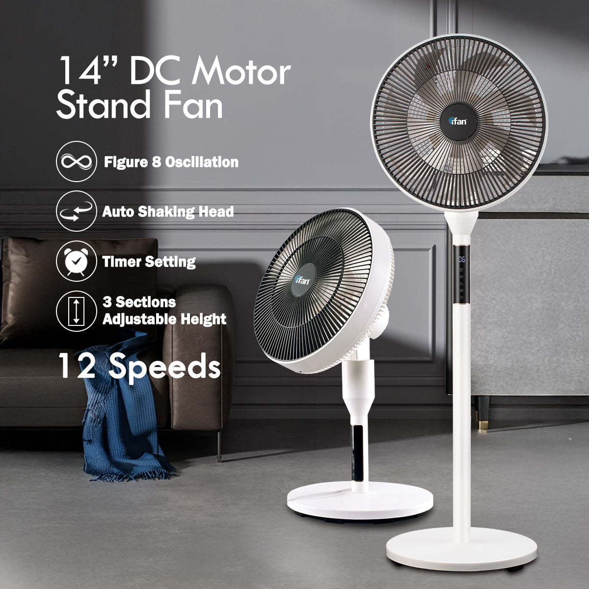 [NEA CLIMATE VOUCHER $400]iFan 14” DC Motor Stand Fan With Figure 8 Oscillation (IF7436)