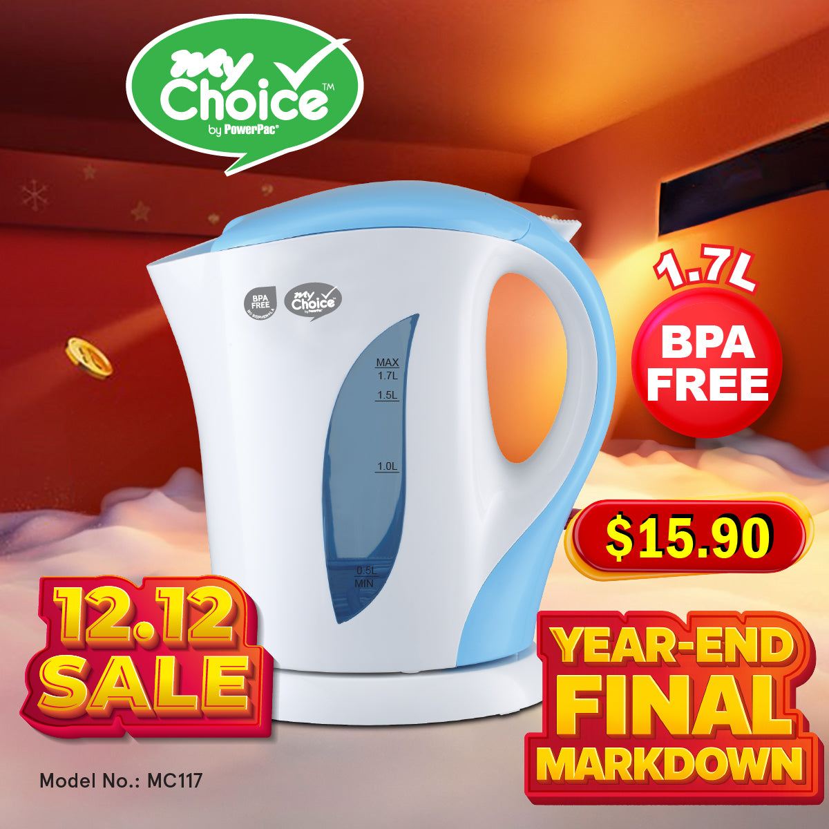 My Choice 1.7L Kettle Jug with Auto Switch (MC117)