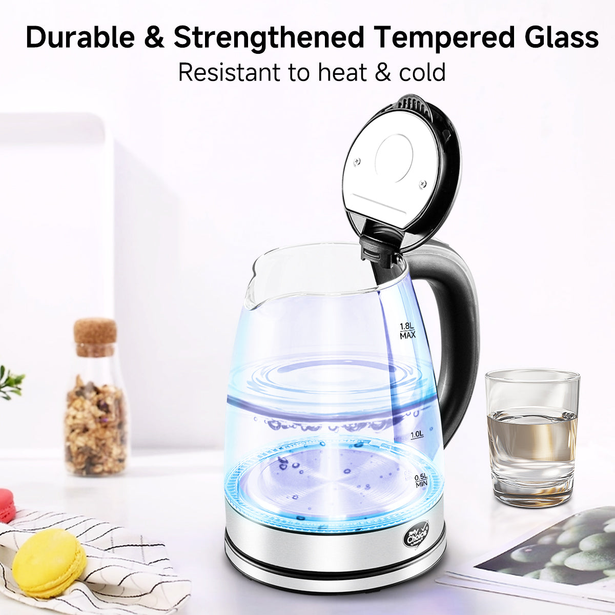 My Choice Electric Kettle Glass Jug 1.8L with Auto Switch (MC7008)