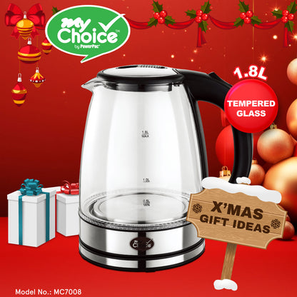 My Choice Electric Kettle Glass Jug 1.8L with Auto Switch (MC7008)