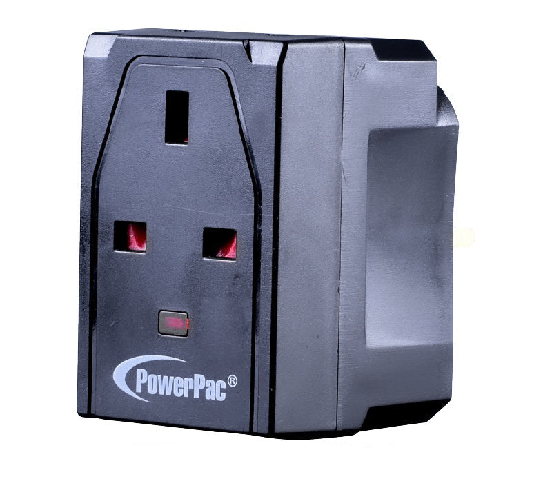 Adapter with 3-Pin Plug – 3-Way 3-Pin Sockets, Neon LED, PP144NBK