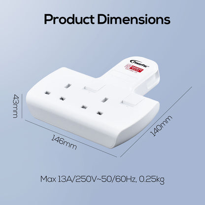 Multi Plug Extension Adapter with 2 Way adapter, 2 Way Socket Adaptor (PP272WH)