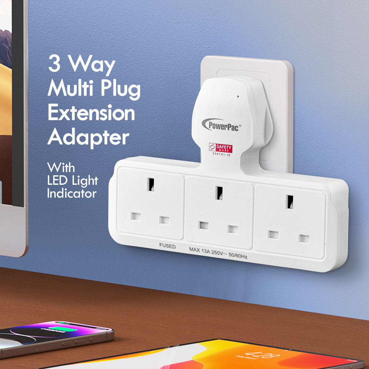 Multi Plug Extension Adapter with 3 Way, Power Extension Socket Adaptor (PP277)
