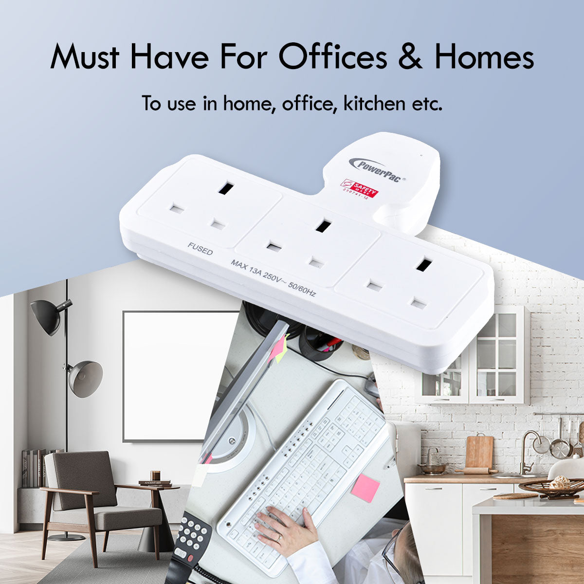 Multi Plug Extension Adapter with 3 Way, Power Extension Socket Adaptor (PP277)