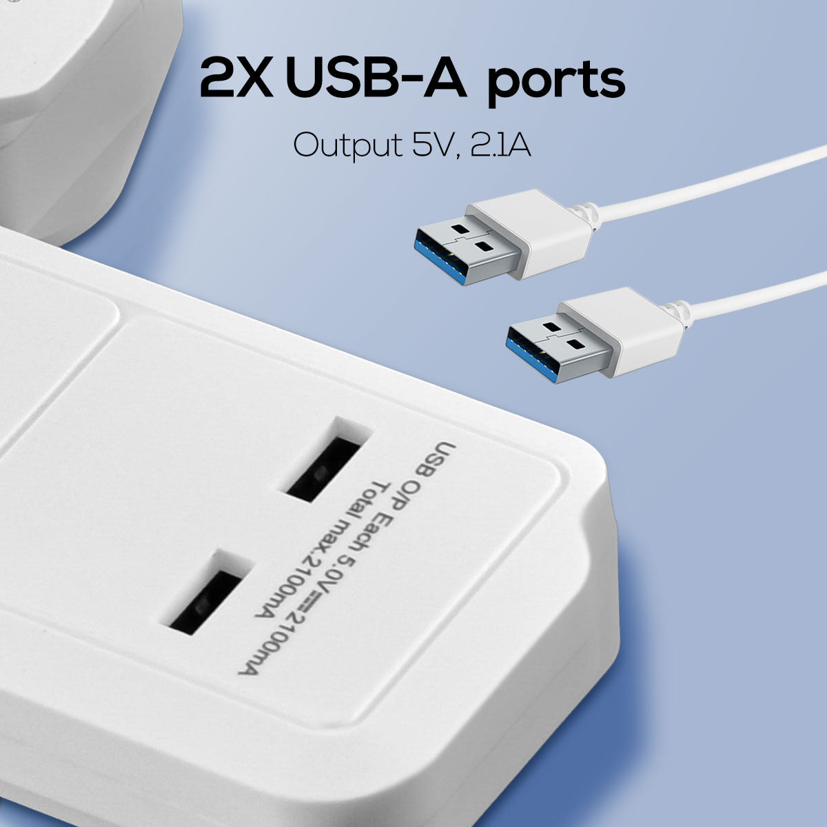 Multi Plug Extension Adapter with 3 Way, 2x USB-A, Power Extension Socket Adaptor (PP288U)