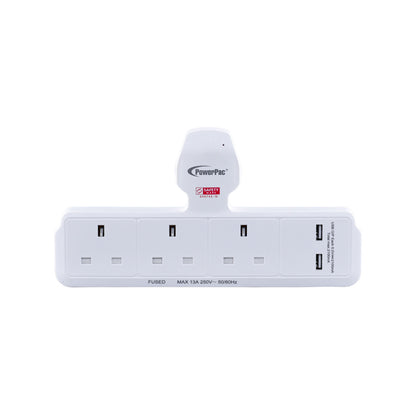 Multi Plug Extension Adapter with 3 Way, 2x USB-A, Power Extension Socket Adaptor (PP288U)