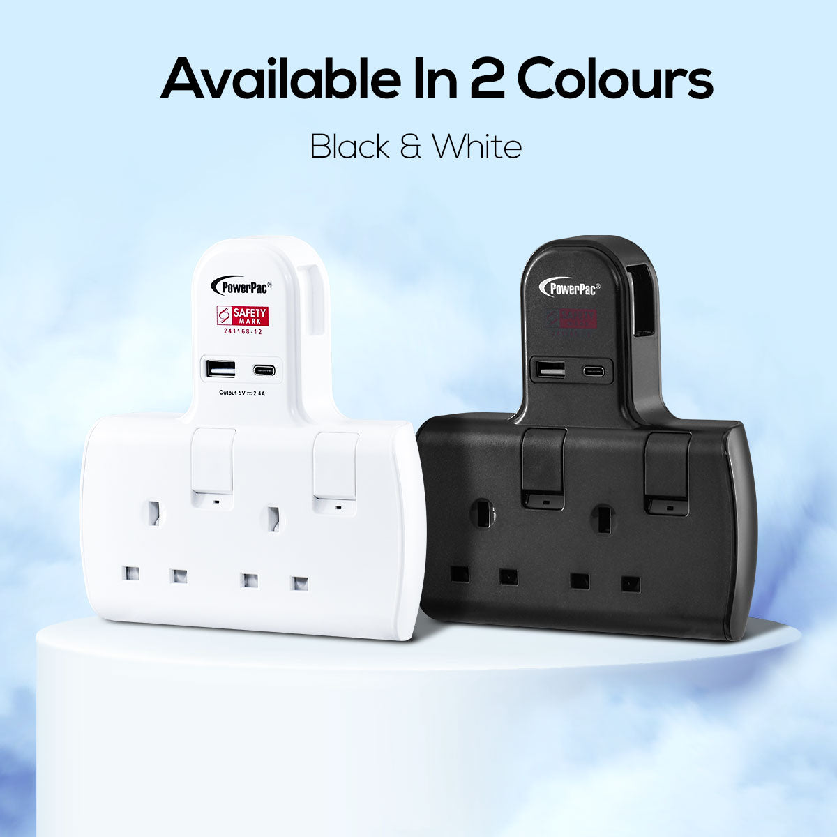 Multi Plug Extension Adapter with 2 Way adapter, USB-A, USB-C, 2 Way Socket Adaptor (PP292UBK)