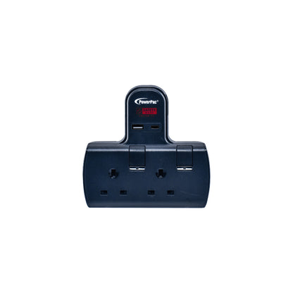 Multi Plug Extension Adapter with 2 Way adapter, USB-A, USB-C, 2 Way Socket Adaptor (PP292UBK)