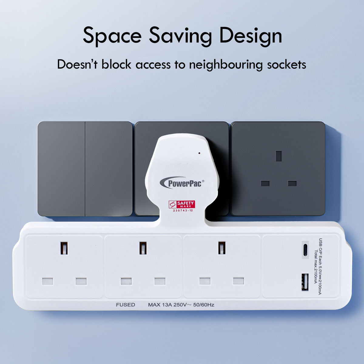 Multi Plug Extension Adapter with 3 Way, USB-A, USB-C, Power Extension Socket Adaptor (PP299U)