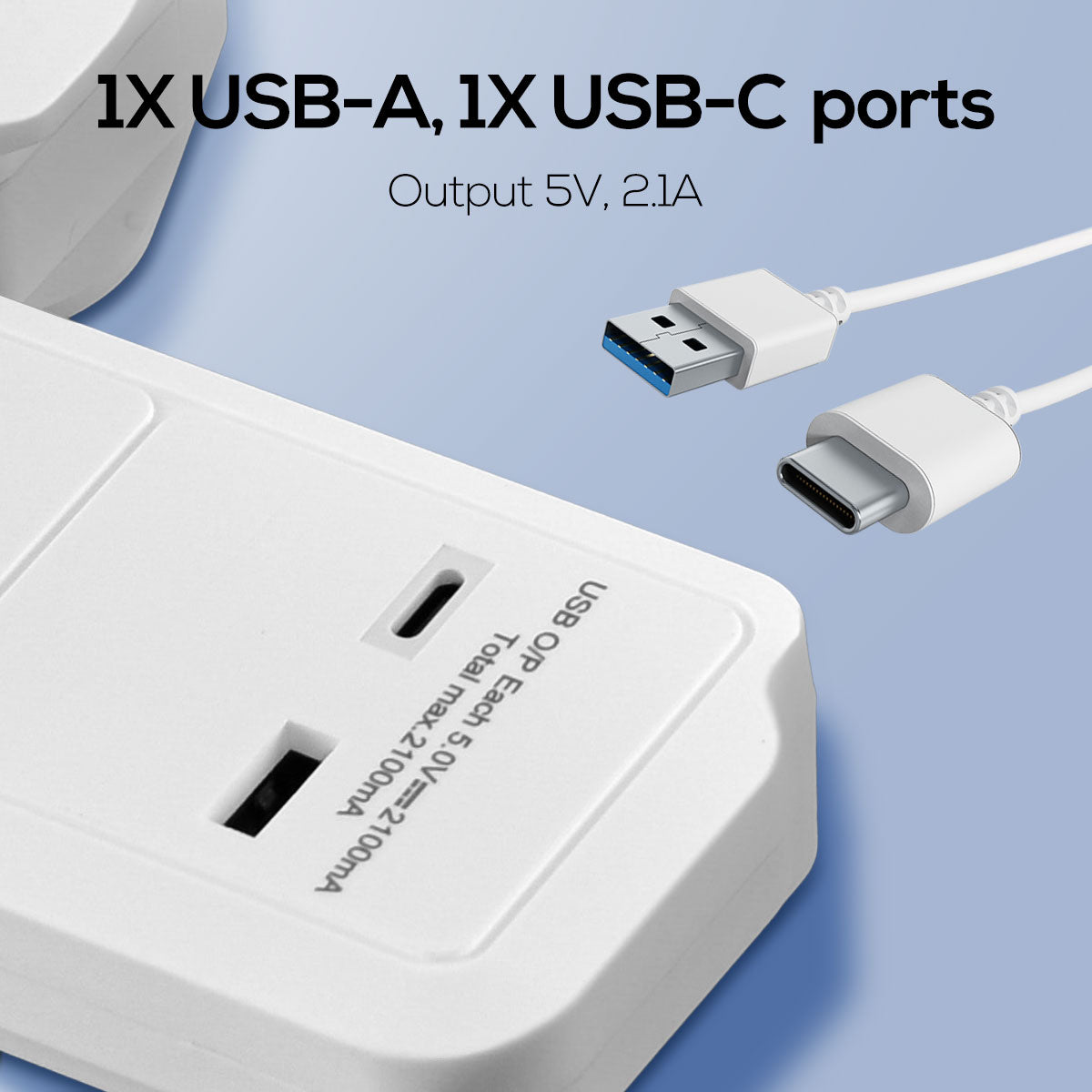 Multi Plug Extension Adapter with 3 Way, USB-A, USB-C, Power Extension Socket Adaptor (PP299U)