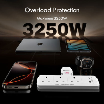 Multi Plug Extension Adapter with 3 Way, USB-A, USB-C, Power Extension Socket Adaptor (PP299U)