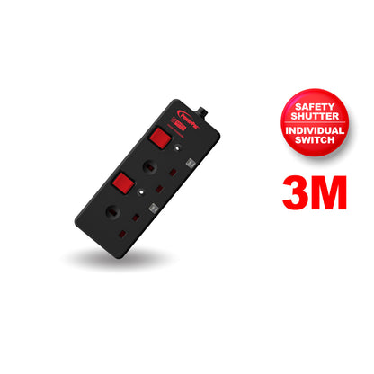 Extension Cord, Extension Socket, Power Cord, Power Extension 3 Metre 2 way (PP3882BK)