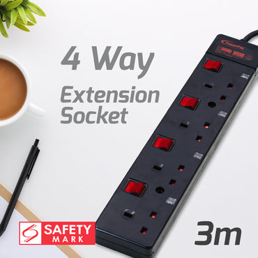 Extension Cord, Extension Socket, Power Cord, Power Extension 3 Metre 4 way (PP3884BK)