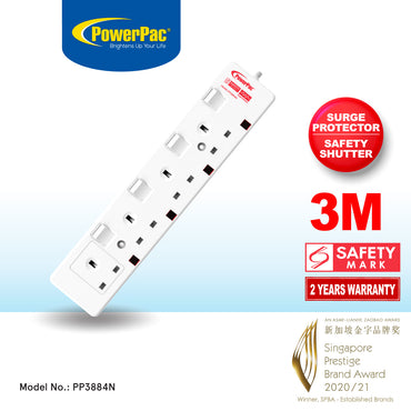 Extension Socket Extension Cord, Power Cord, Power Extension 4 way 3 metre (PP3884N)